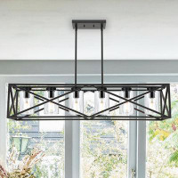 17 Stories Farmhouse Pendant Light Fixtures With Metal Cage, Mini Chandelier 6-Light Kitchen Lights Ceiling Hanging, Ind