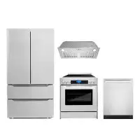 Cosmo 4 Piece Kitchen Package With 30" Freestanding Electric Range 30" Insert Range Hood 24" Built-in Fully Integrated D