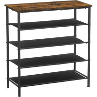 17 Stories 17 Stories Shoe Rack For 20-24 Pairs Of Shoes With 4 Fabric Shelves And Wooden Top, Rustic Brown And Black