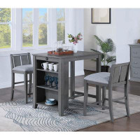 Jeltyprey 3-Piece White Finish Small Space Counter Height Dining Table with Shelves and 2 Chairs