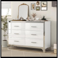 Ivy Bronx Elegant High Gloss Dresser With Metal Handle,Mirrored Storage Cabinet With 6 Drawers For Bedroom,Living Room