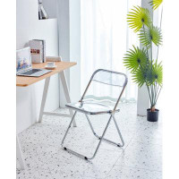 Wrought Studio YELLOW Clear Transparent Folding Chair Chair Pc Plastic Living Room Seat