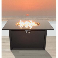 Latitude Run® Living Source International 42 White Smoked Glass Metal Rectangle Fire Pit_Stainless steel