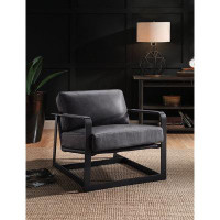 17 Stories Accent Chair In Grey Top Grain Leather & Black Finish