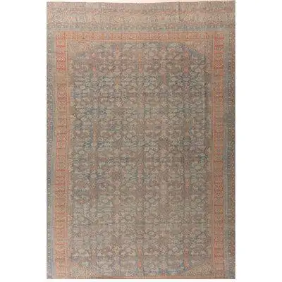 Lavender Oriental Carpets One-of-a-Kind Rectangle 10'6" x 13' 1940s Area Rug in Pale Blue/Terracotta/Ivory