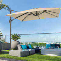 Arlmont & Co. 9x9ft Patio Cantilever Umbrella, Outdoor Offset Hanging 360° Rotation w/Integrated and Cross Base