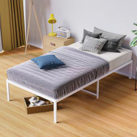 Alwyn Home Scio 14'' High White Bed Frame Metal Bedframes with Protection Pads Noisy Free Anti Slip