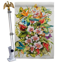 Breeze Decor Orchid Splendour With Birds - Impressions Decorative Aluminum Pole & Bracket House Flag Set HS105054-BO-02