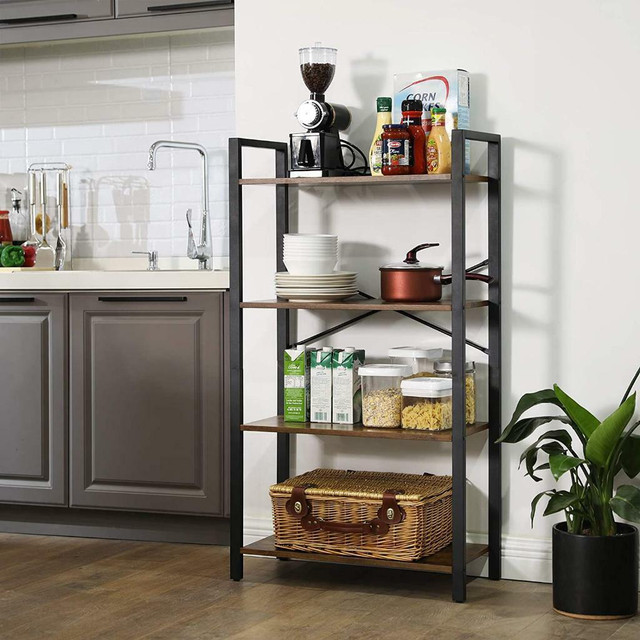 NEW RUSTIC 4 TIER BOOKCASE STEEL FRAME BOOKSHELF LBS2102 in Bookcases & Shelving Units in Alberta - Image 2