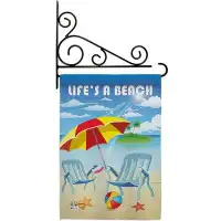 Breeze Decor Life's A Beach - Impressions Decorative Metal Fansy Wall Bracket Garden Flag Set GS106057-BO-03