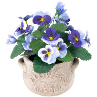 Northlight Seasonal 8" Purple Pansy Flower Artificial Spring Plant In A Cement Pot