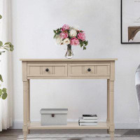 Canora Grey Living Room Wood Console Table With Two Storage Drawers And Bottom Shelf, Navy