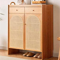 LORENZO Rattan Entrance Cabinet Entry Shoe Cabinet Househo 20 Pair Solid Wood Shoe Storage Cabinet