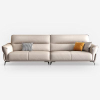 MABOLUS 74.80" Beige Genuine Leather Standard Sofa cushion couch