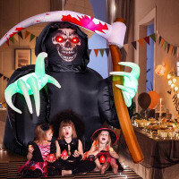 The Holiday Aisle® Halloween Inflatables Decorations Grim Reaper Outdoor Halloween Decor With Build-In Leds Blow Up Infl
