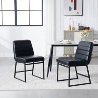 Latitude Run® Mid Century Modern Upholstered Leather Dining Chairs Set of 2 - Metal Legs, Stylish and Leisurely