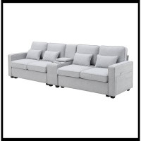 Latitude Run® 114.2" Upholstered Sofa With Storageable Coffee Table And 2 Cupholders, 2 USB Ports Wired Or Wirelessly Ch