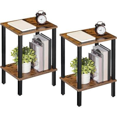 17 Stories End Table Set Of 2, 2-Tier Side Table With Storage Shelf, Narrow Nightstand For Small Space, Wooden Bedside T in Other Tables