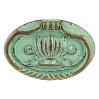 D. Lawless Hardware 2-3/8" Oval Bail Pull with Decorative Crown Centre Verdigris