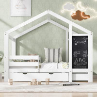 Harper Orchard Full House Bed With Blackboard And Drawers, Two Assembly Options, White