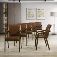 CasePiece Brown Wooden Dining Chair With Brown Pu Cover
