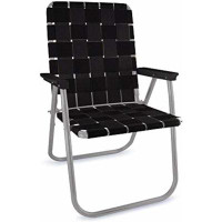 Arlmont & Co. Lawn Chair USA Folding Aluminum Webbed Chair for Camping Sport & Beach Classic Black with Black Arms