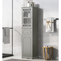 Winston Porter Grande armoire de salle de bain, armoire de rangement autoportante avec tiroir et portes, panneau de fibr