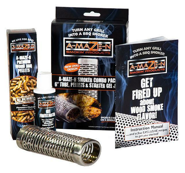 A-MAZE-N Combo Pack - 6 Tube Smoker, 12oz Pitmaster Choice Pellets & 4oz Gel Fire Starter  - In Stock in BBQs & Outdoor Cooking