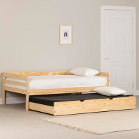 South Shore Sweedi Twin Solid Wood Daybed With Trundle Bed Natural Wood