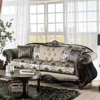 Lark Manor Arevik 94" Width Chenille And Faux Leather Tufted Sofa