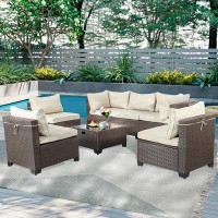 Latitude Run® 7 Piece Rattan Patio Furniture Set Outdoor Conversation Set For Yard Balcony Deck Poolside