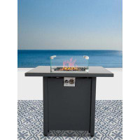 Latitude Run® Living Source International 25" H x 30" W Steel Outdoor Fire Pit Table with Lid_Stainless steel
