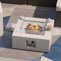 Wrought Studio Wrought Studio Outdoor 28 Inch Propane Fire Pit Table, Square Concrete Fire Table W Wind Guard, 40,000 BT