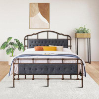 Williston Forge Vintage Chic King Size Metal Platform Bed Frame with Upholstered Headboard and Footboard