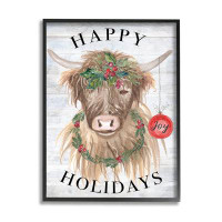Stupell Industries Stupell Industries Farmhouse Holiday Cow Framed Giclee Art Design By Corinne Haig