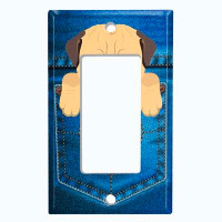 WorldAcc Metal Light Switch Plate Outlet Cover (Cute Puppy Dog Pug Jean Pocket    - Single Toggle)