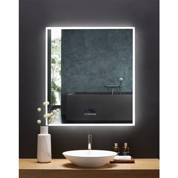 Ancerre Designs Immersion 24, 30, 36 & 48 inch (40 H) LED Lighted Fog Free Rectangular Frameless Mirror w Bluetooth ANC in Floors & Walls
