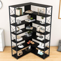 Gracie Oaks Buchholtz 7-Tier L-Shaped Corner Bookshelf for Home Office