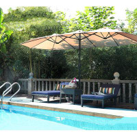 Arlmont & Co. 15ft Large Patio Umbrella with Base, Double-sided Outdoor Umbrella, Beige