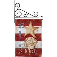Breeze Decor Welcome To The Shore - Impressions Decorative Metal Fansy Wall Bracket Garden Flag Set GS107058-BO-03