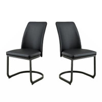 Latitude Run® Set Of 2 Padded Black Leatherette Side Chairs In Dark Grey And Black Finish