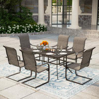 Lark Manor Lark Manor 7 Pieces Patio Dining Set Outdoor Metal Furniture Set, 6 X C Spring Motion Chairs PVC-coated polye