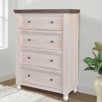 Canora Grey Canora Grey Rustic French Bedroom Chest | 4 Storage Drawers | Distressed White And Brown Solid Wood | Vertic