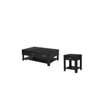 Latitude Run® 2 Piece Ash Grey Wooden Lift Top Coffee and End Table Set with Tempered Glass Top and Drawer