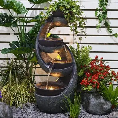 Latitude Run® Garden Fountains Outdoor Bowls Artistry Modern Arc with Water Pump