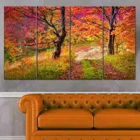 Design Art 'Bright Colourful Fall Trees in Forest' 4 Piece Photographic Print on Wrapped Canvas Set