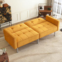 Latitude Run® Linen Convertible Dokes sofa Folding Futon Sofa Bed , Comfortable Yellow Upholster