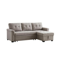 Blissful Nights Blissful Nights Light Gray Linen Reversible Sleeper Sectional Sofa With Storage Chaise
