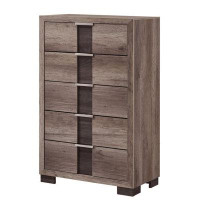 Millwood Pines Rangley 47 Inch Tall Dresser Chest, Wood, 5 Drawers, Metal Handles, Brown