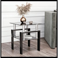 Ebern Designs 1-Piece Modern Tempered Glass Tea Table Coffee Table End Table, Square Table for Living Room